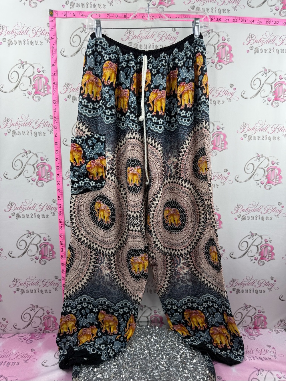 Elephant pants Thailand Print Wide-Leg Jogger Pants - Black & Yellow